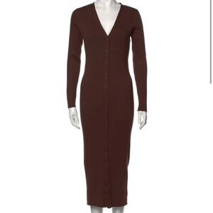 Elegant Brown Ribbed Knit Dress